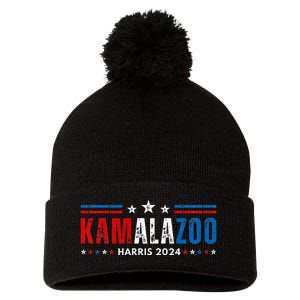 Kamalazoo WeRe Not Going Back Kamala Harris Election 2024 Premium Pom Pom 12in Knit Beanie