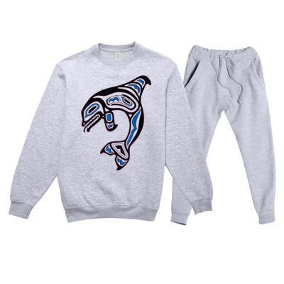 Killer Whale Orca Pacific NW Native American Indian Premium Crewneck Sweatsuit Set