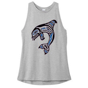 Killer Whale Orca Pacific NW Native American Indian Ladies PosiCharge Tri-Blend Wicking Tank