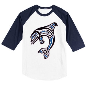 Killer Whale Orca Pacific NW Native American Indian Baseball Sleeve Shirt