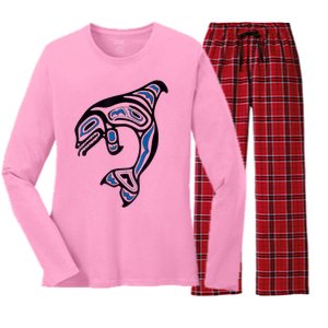 Killer Whale Orca Pacific NW Native American Indian Women's Long Sleeve Flannel Pajama Set 