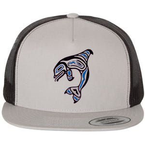 Killer Whale Orca Pacific NW Native American Indian Flat Bill Trucker Hat