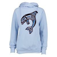 Killer Whale Orca Pacific NW Native American Indian Womens Funnel Neck Pullover Hood