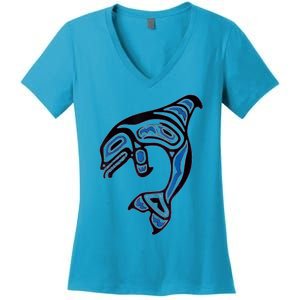 Killer Whale Orca Pacific NW Native American Indian Women's V-Neck T-Shirt