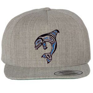 Killer Whale Orca Pacific NW Native American Indian Wool Snapback Cap