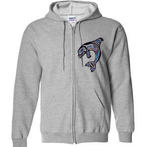 Killer Whale Orca Pacific NW Native American Indian Full Zip Hoodie