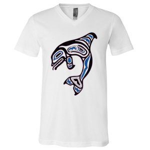 Killer Whale Orca Pacific NW Native American Indian V-Neck T-Shirt