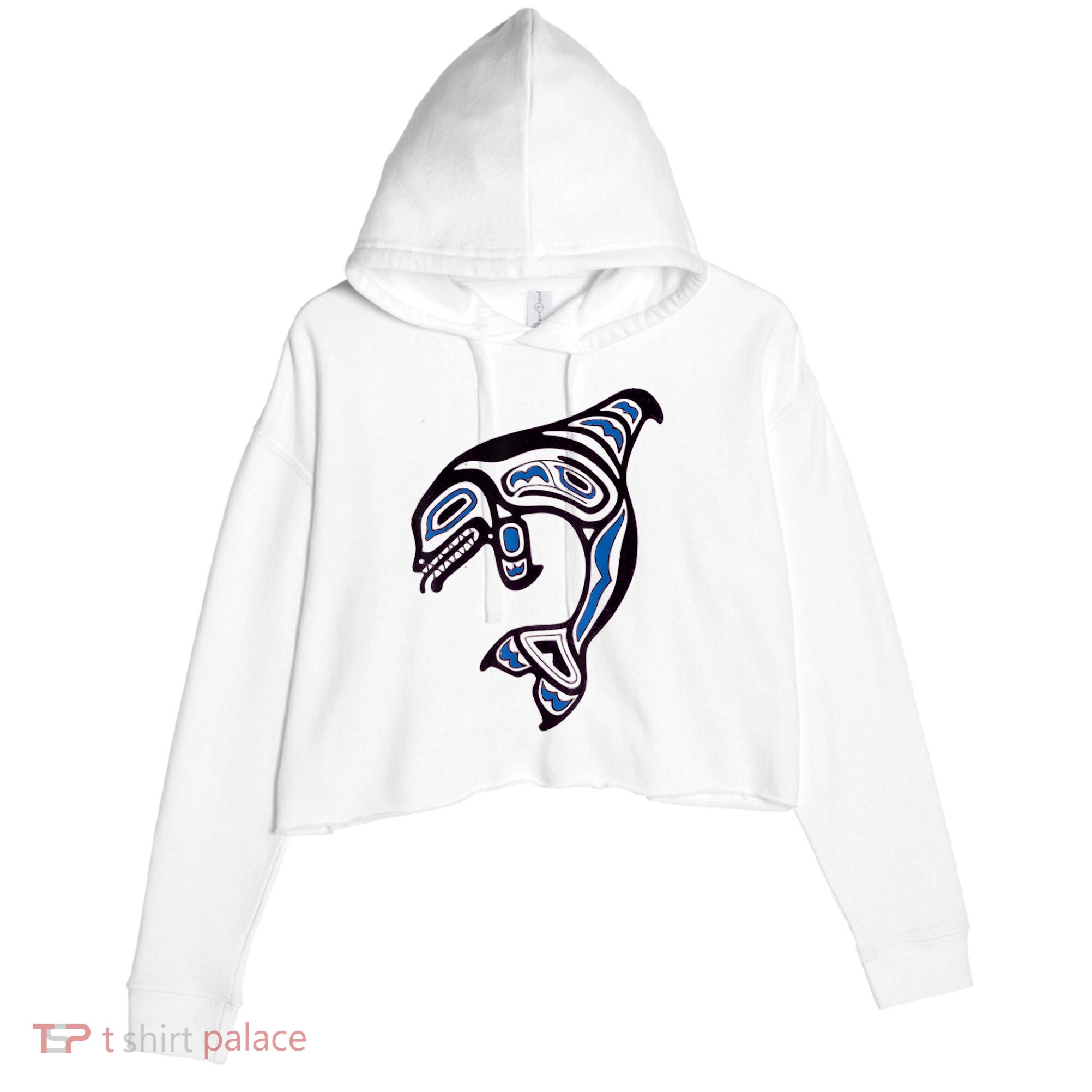 Killer Whale Orca Pacific NW Native American Indian Crop Fleece Hoodie
