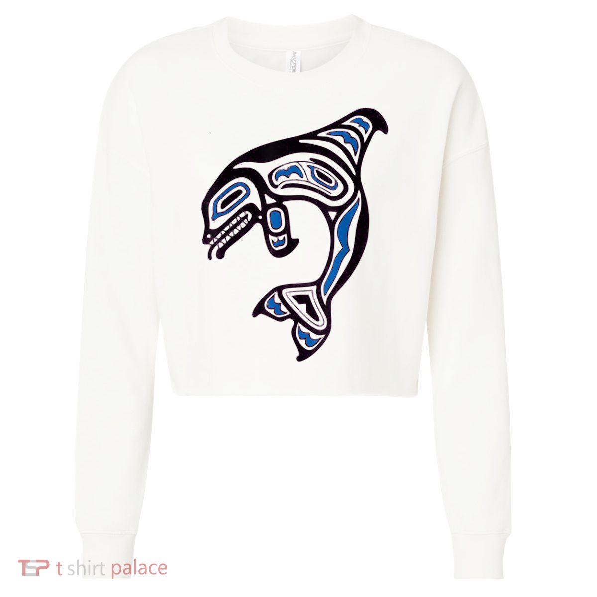 Killer Whale Orca Pacific NW Native American Indian Cropped Pullover Crew