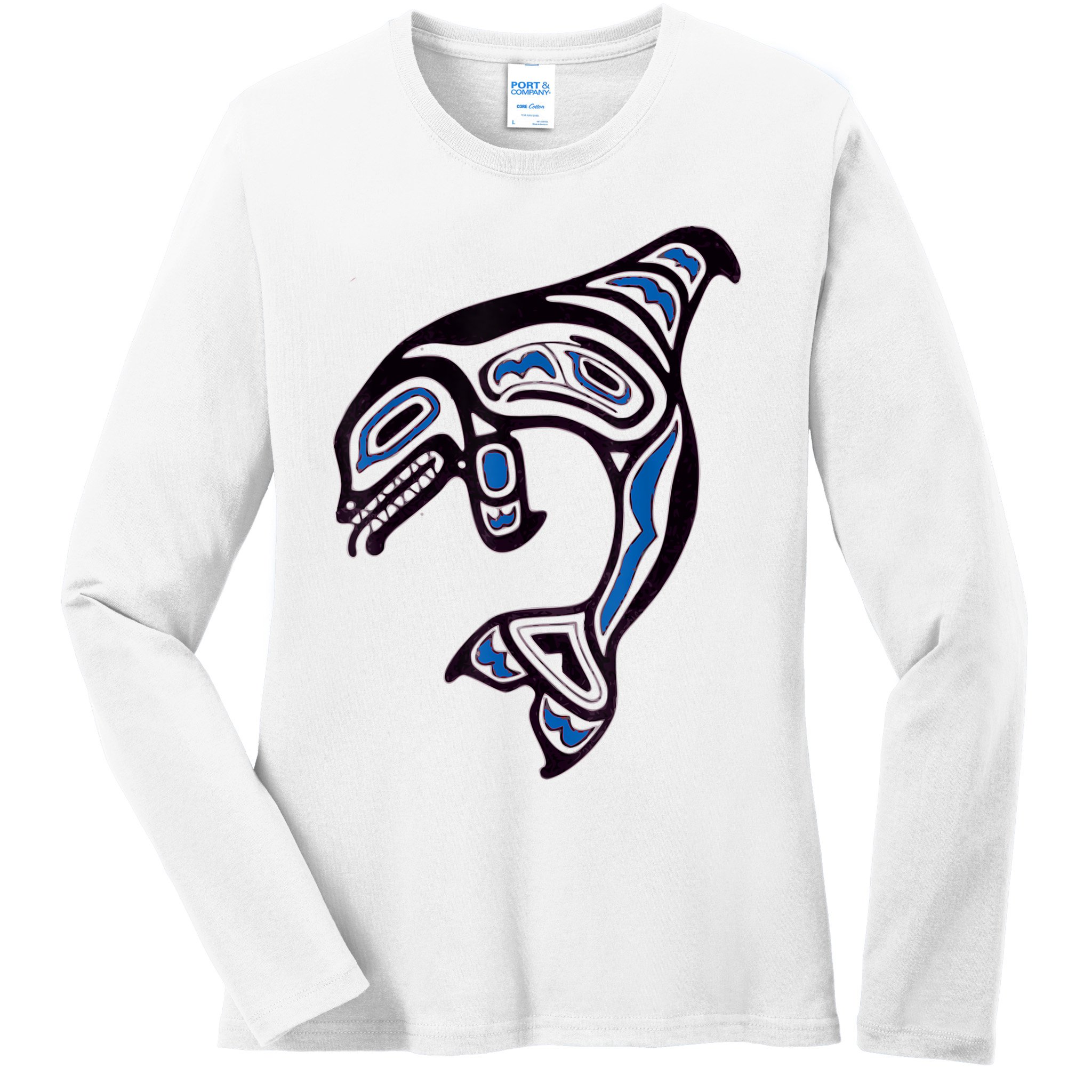 Killer Whale Orca Pacific NW Native American Indian Ladies Long Sleeve Shirt