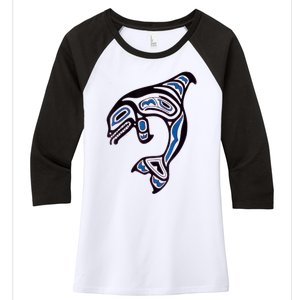 Killer Whale Orca Pacific NW Native American Indian Women's Tri-Blend 3/4-Sleeve Raglan Shirt