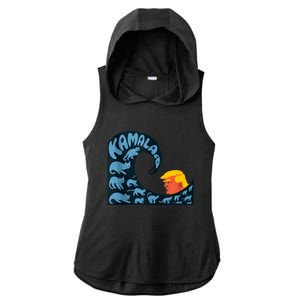 Gary Taxali Kamala Wave Blue Cats Ladies PosiCharge Tri-Blend Wicking Draft Hoodie Tank