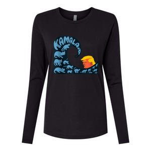 Gary Taxali Kamala Wave Blue Cats Womens Cotton Relaxed Long Sleeve T-Shirt