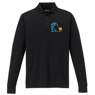 Gary Taxali Kamala Wave Blue Cats Performance Long Sleeve Polo