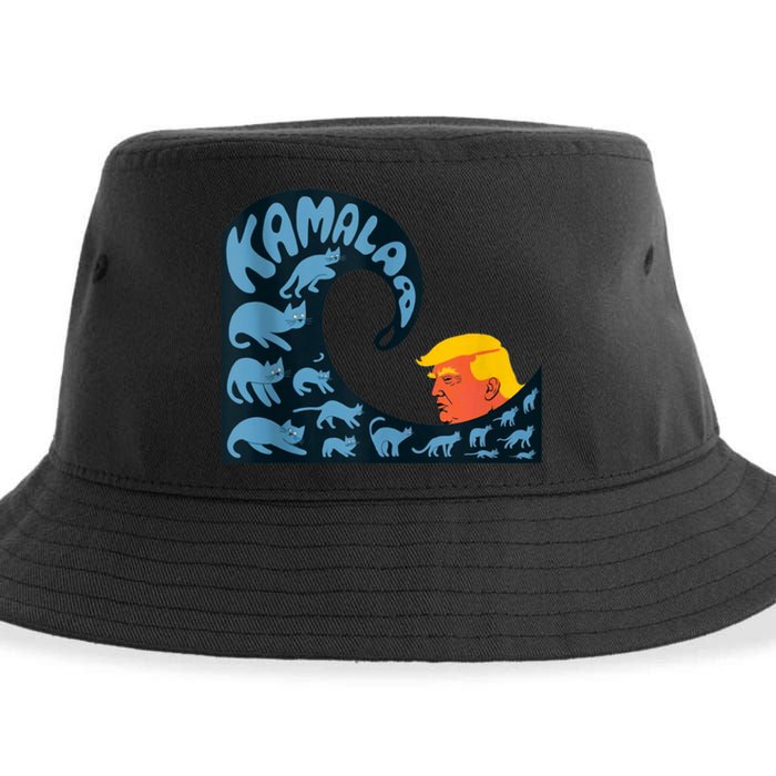 Gary Taxali Kamala Wave Blue Cats Sustainable Bucket Hat