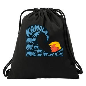 Gary Taxali Kamala Wave Blue Cats Drawstring Bag