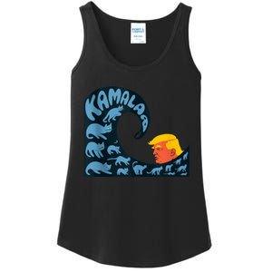 Gary Taxali Kamala Wave Blue Cats Ladies Essential Tank