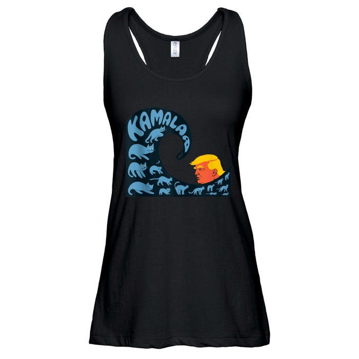 Gary Taxali Kamala Wave Blue Cats Ladies Essential Flowy Tank