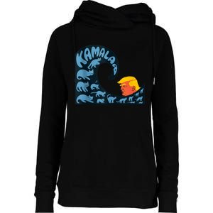 Gary Taxali Kamala Wave Blue Cats Womens Funnel Neck Pullover Hood