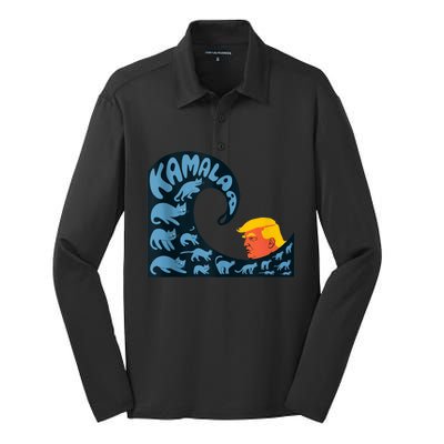 Gary Taxali Kamala Wave Blue Cats Silk Touch Performance Long Sleeve Polo