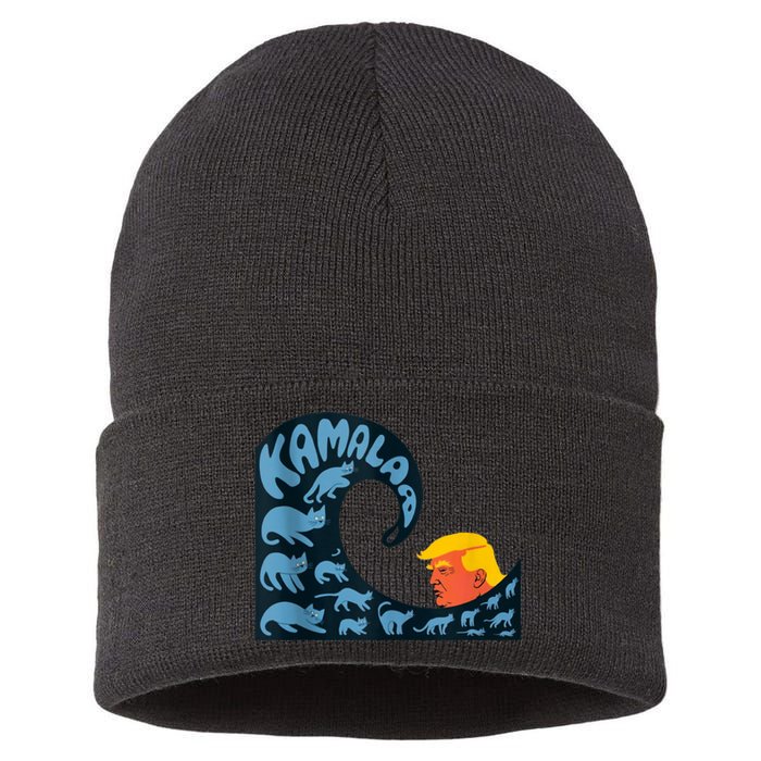 Gary Taxali Kamala Wave Blue Cats Sustainable Knit Beanie