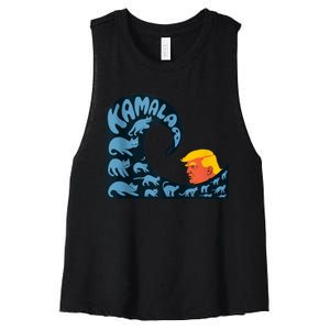 Gary Taxali Kamala Wave Blue Cats Women's Racerback Cropped Tank