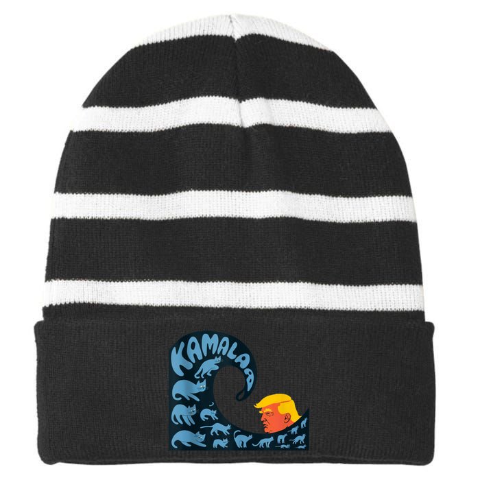 Gary Taxali Kamala Wave Blue Cats Striped Beanie with Solid Band