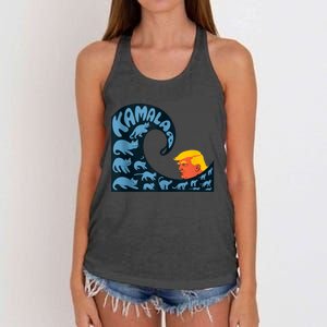 Gary Taxali Kamala Wave Blue Cats Women's Knotted Racerback Tank