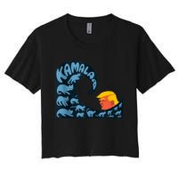 Gary Taxali Kamala Wave Blue Cats Women's Crop Top Tee