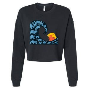 Gary Taxali Kamala Wave Blue Cats Cropped Pullover Crew