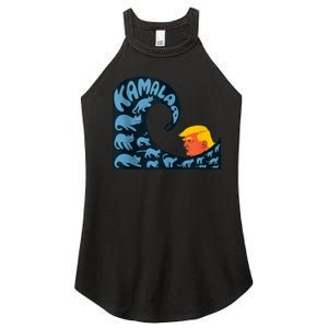 Gary Taxali Kamala Wave Blue Cats Women's Perfect Tri Rocker Tank