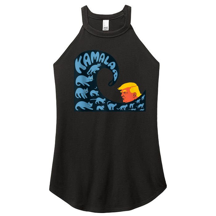 Gary Taxali Kamala Wave Blue Cats Women's Perfect Tri Rocker Tank