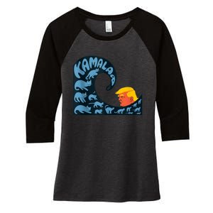 Gary Taxali Kamala Wave Blue Cats Women's Tri-Blend 3/4-Sleeve Raglan Shirt