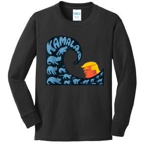 Gary Taxali Kamala Wave Blue Cats Kids Long Sleeve Shirt