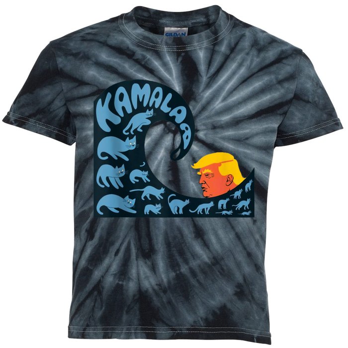 Gary Taxali Kamala Wave Blue Cats Kids Tie-Dye T-Shirt