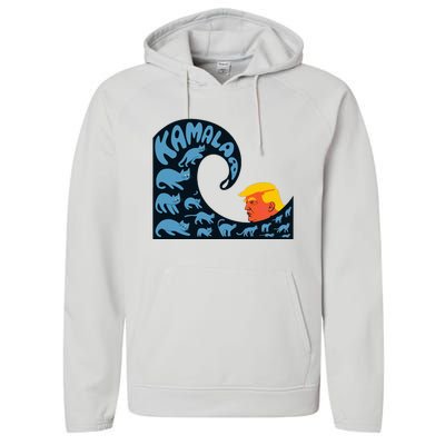 KamalaS Wave Of Blue Cats Overthrows Trump Performance Fleece Hoodie