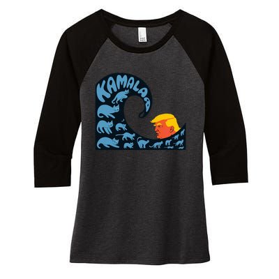 KamalaS Wave Of Blue Cats Overthrows Trump Women's Tri-Blend 3/4-Sleeve Raglan Shirt