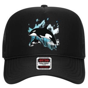 Killer Whale Ocean Swim Cool Animal Creature Orca High Crown Mesh Back Trucker Hat