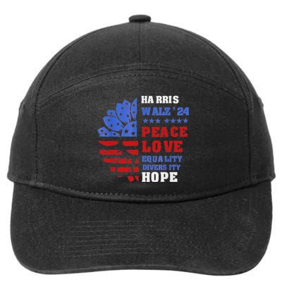 Kamala Walz Peace Love Equality Hope Diversity 7-Panel Snapback Hat