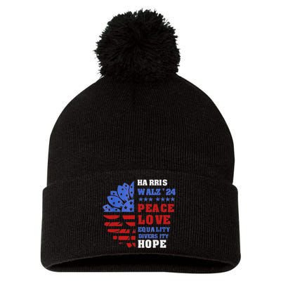 Kamala Walz Peace Love Equality Hope Diversity Pom Pom 12in Knit Beanie