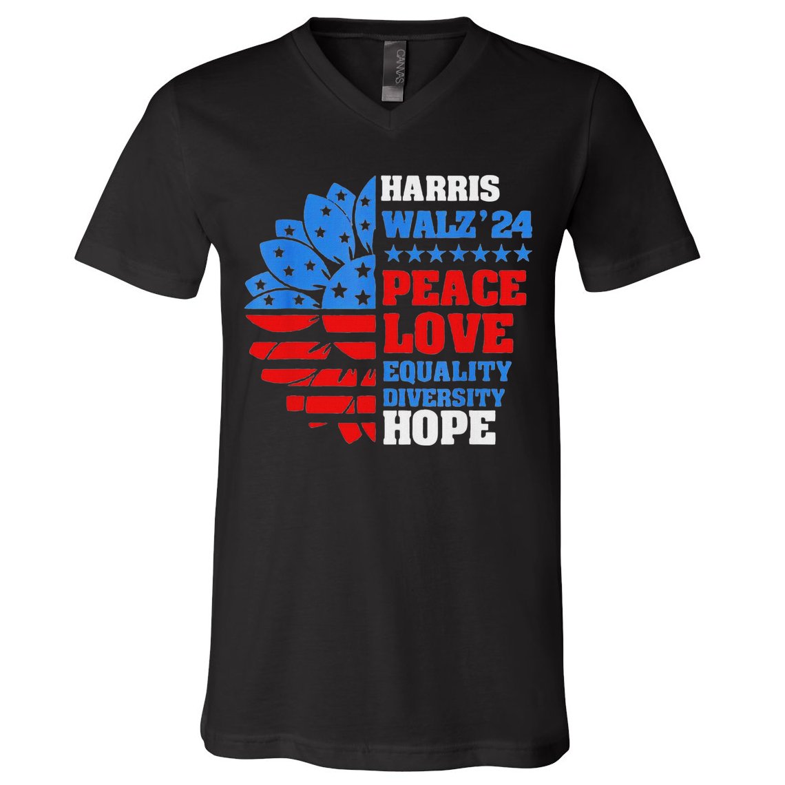 Kamala Walz Peace Love Equality Hope Diversity V-Neck T-Shirt