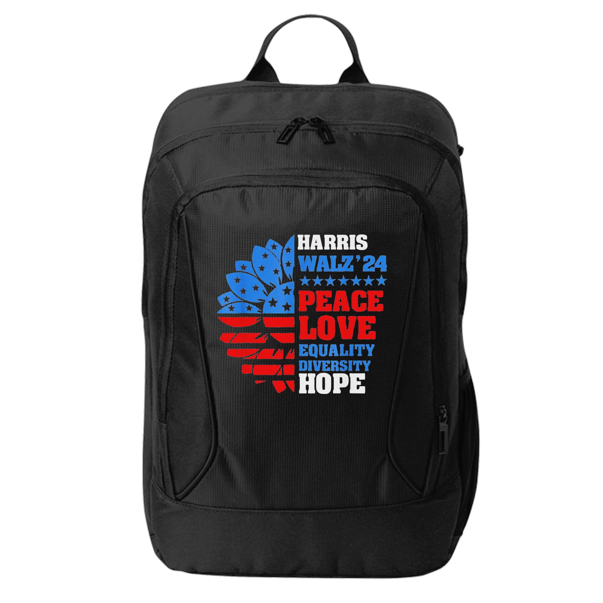 Kamala Walz Peace Love Equality Hope Diversity City Backpack