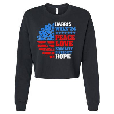 Kamala Walz Peace Love Equality Hope Diversity Cropped Pullover Crew