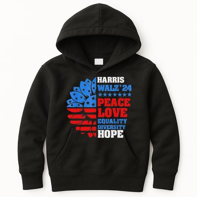 Kamala Walz Peace Love Equality Hope Diversity Kids Hoodie