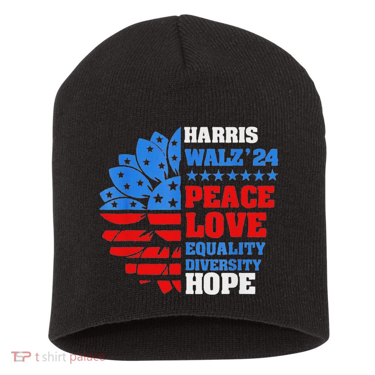 Kamala Walz Peace Love Equality Hope Diversity Short Acrylic Beanie