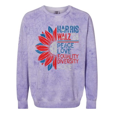 Kamala Walz Peace Love Equality Hope Diversity Gift Colorblast Crewneck Sweatshirt