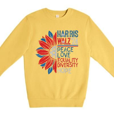 Kamala Walz Peace Love Equality Hope Diversity Gift Premium Crewneck Sweatshirt