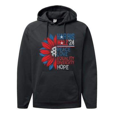 Kamala Walz Peace Love Equality Hope Diversity Gift Performance Fleece Hoodie