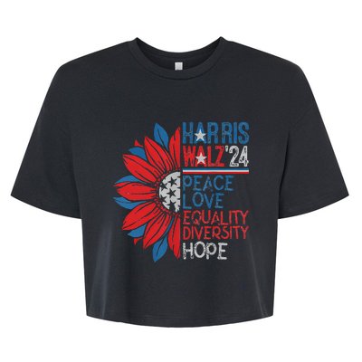 Kamala Walz Peace Love Equality Hope Diversity Gift Bella+Canvas Jersey Crop Tee