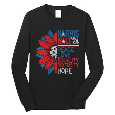 Kamala Walz Peace Love Equality Hope Diversity Gift Long Sleeve Shirt